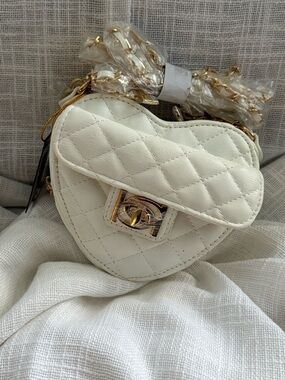 Bebe white Quilted Chain Shoulder Bag with Gold Hardware